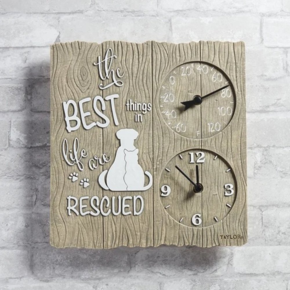 NEW Taylor Pet Rescue Clock & Thermometer - Poly Resin Indoor / Outdoor